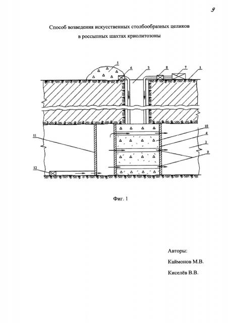 Способ возведения искусственных столбообразных целиков в россыпных шахтах криолитозоны (патент 2601704)