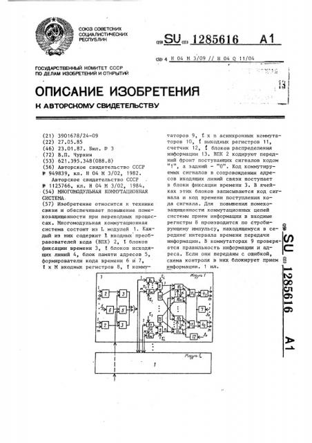 Многомодульная коммутационная система (патент 1285616)