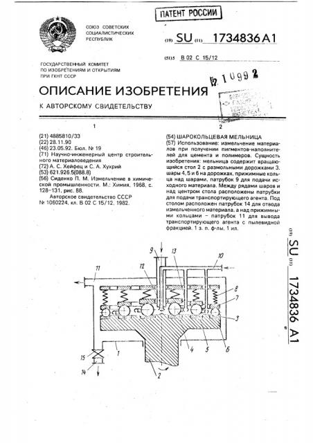 Шаро-кольцевая мельница (патент 1734836)