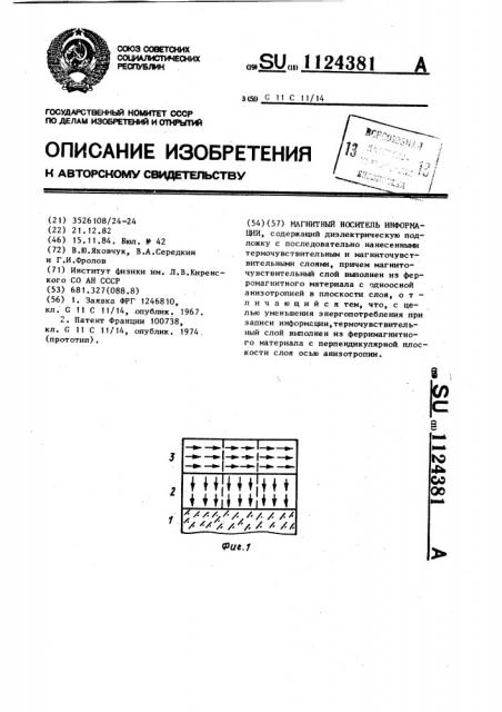 Магнитный носитель информации (патент 1124381)