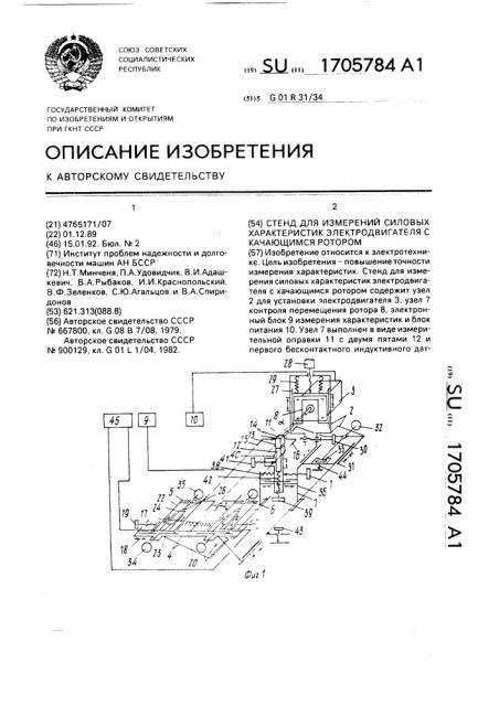 Стенд для измерения силовых характеристик электродвигателя с качающимся ротором (патент 1705784)