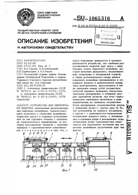 Устройство для перегрузки изделий (патент 1065316)