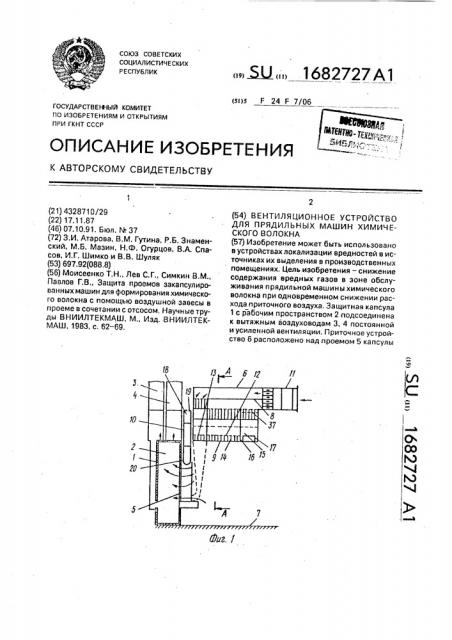 Вентиляционное устройство для прядильных машин химического волокна (патент 1682727)