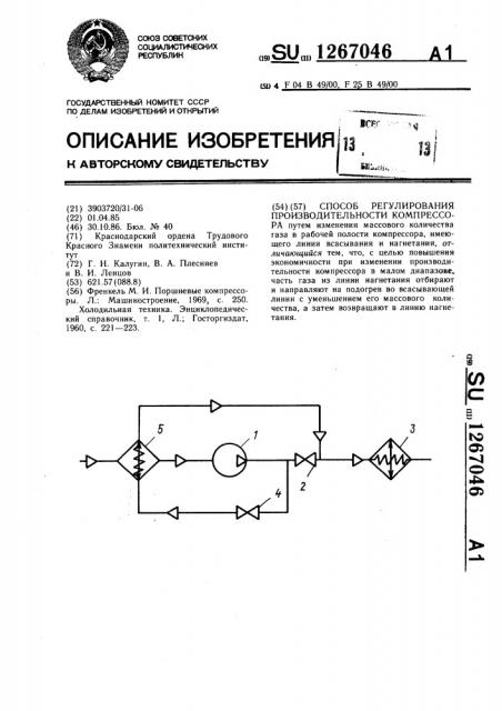 Способ регулирования производительности компрессора (патент 1267046)