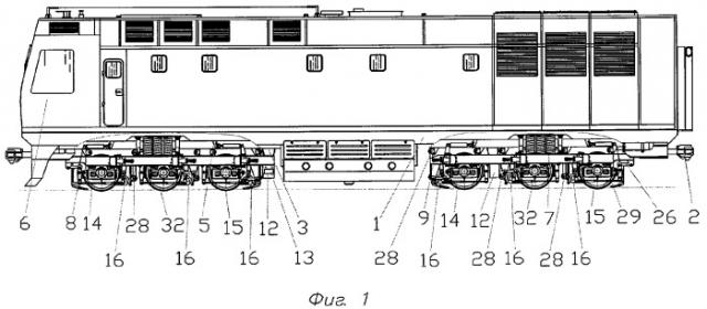 Железнодорожное тяговое транспортное средство с трехосными тележками (варианты) (патент 2307754)