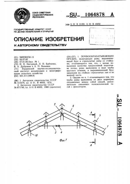 Почвообрабатывающие орудие (патент 1064878)