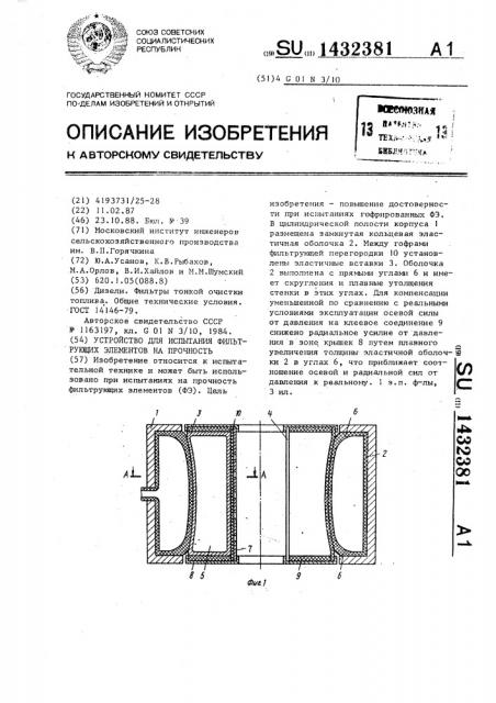 Устройство для испытания фильтрующих элементов на прочность (патент 1432381)