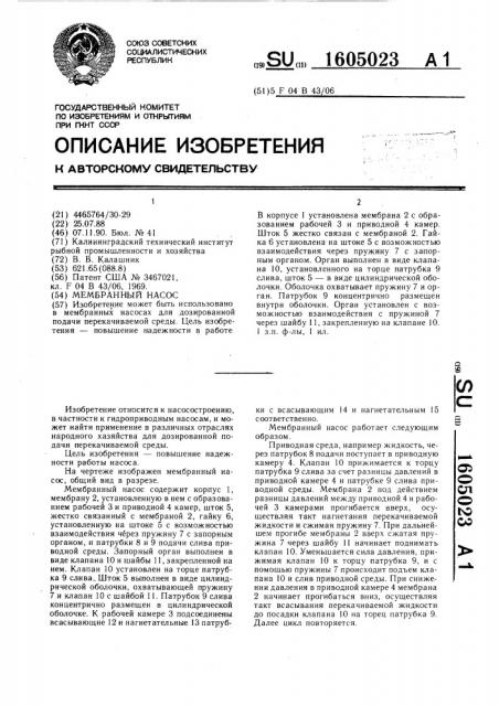 Мембранный насос (патент 1605023)