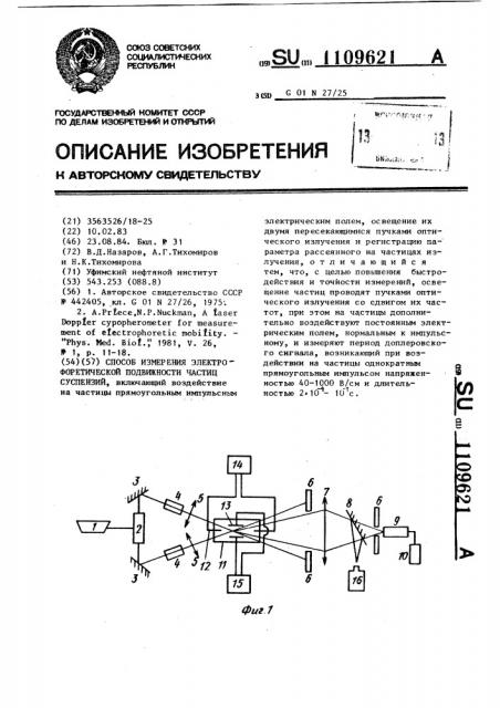 Способ измерения электрофоретической подвижности частиц суспензий (патент 1109621)