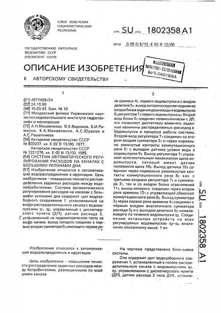 Система автоматического регулирования расходов на каналах с большими уклонами дна (патент 1802358)