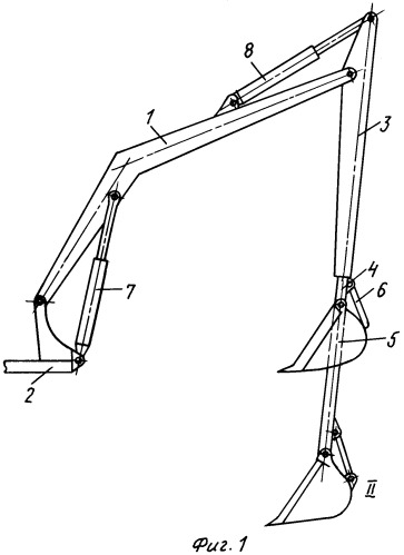 Рабочее оборудование обратной лопаты гидравлических одноковшовых экскаваторов (патент 2266371)