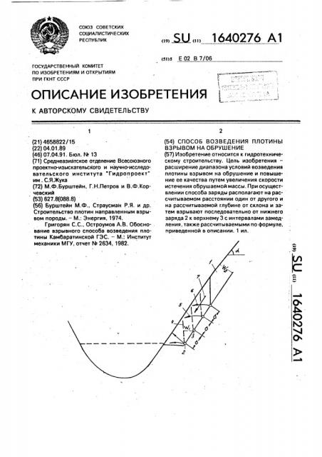 Способ возведения плотины взрывом на обрушение (патент 1640276)