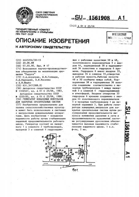 Генератор командных импульсов для закрытых оросительных систем (патент 1561908)