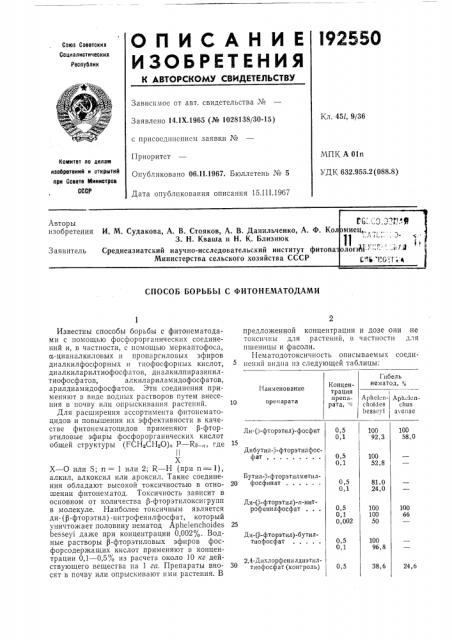 Способ борьбы с фитонематодами (патент 192550)