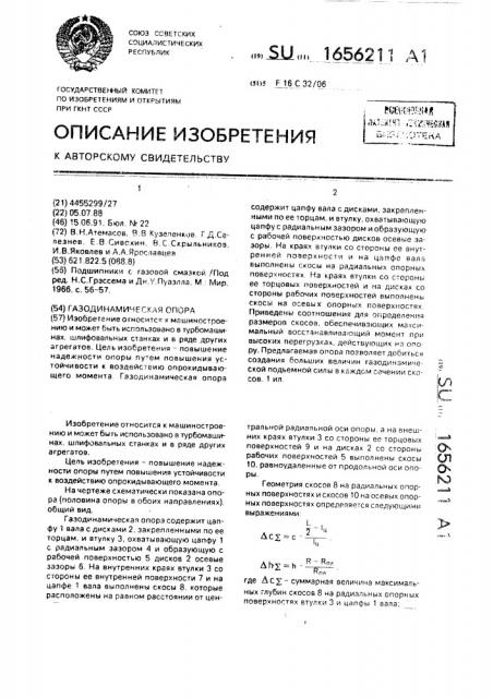 Газодинамическая опора (патент 1656211)