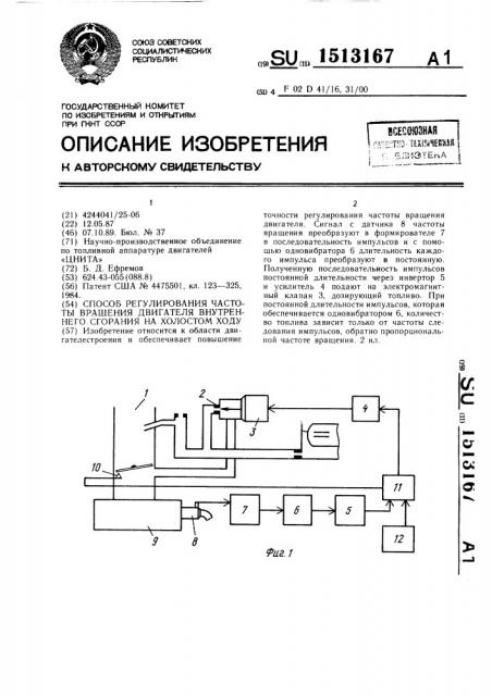 Способ регулирования частоты вращения двигателя внутреннего сгорания на холостом ходу (патент 1513167)