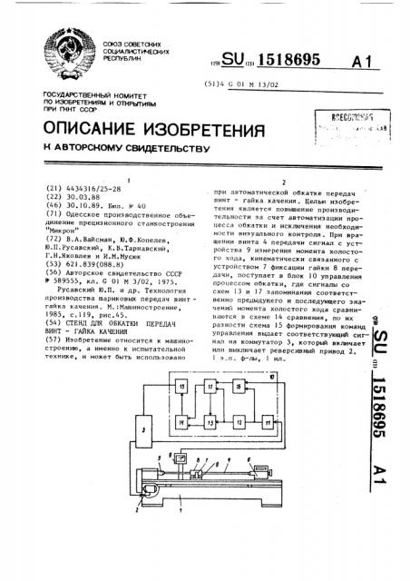 Стенд для обкатки передач винт-гайка качения (патент 1518695)