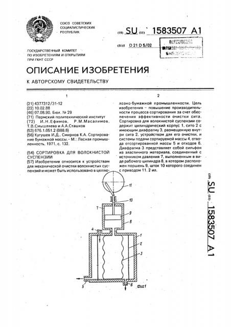 Сортировка для волокнистой суспензии (патент 1583507)
