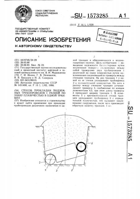 Способ прокладки подземных трубопроводов с разной по знаку плавучестью в одной траншее (патент 1573285)