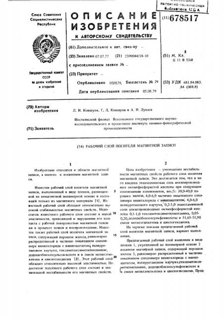 Рабочий слой носителя магнитной записи (патент 678517)