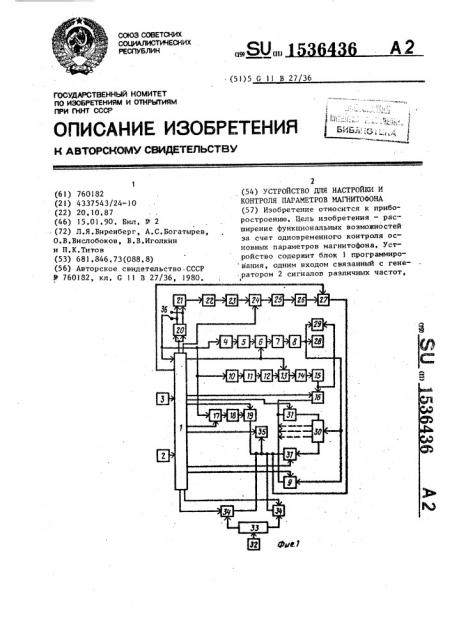 Устройство для настройки и контроля параметров магнитофона (патент 1536436)