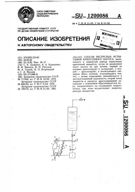 Способ ресурсных испытаний криогенного насоса (патент 1200086)