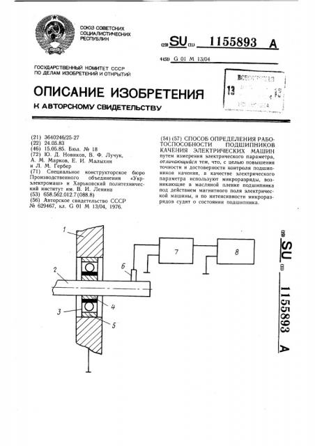 Способ определения работоспособности подшипников качения электрических машин (патент 1155893)