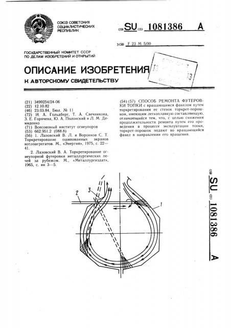 Способ ремонта футеровки топки (патент 1081386)