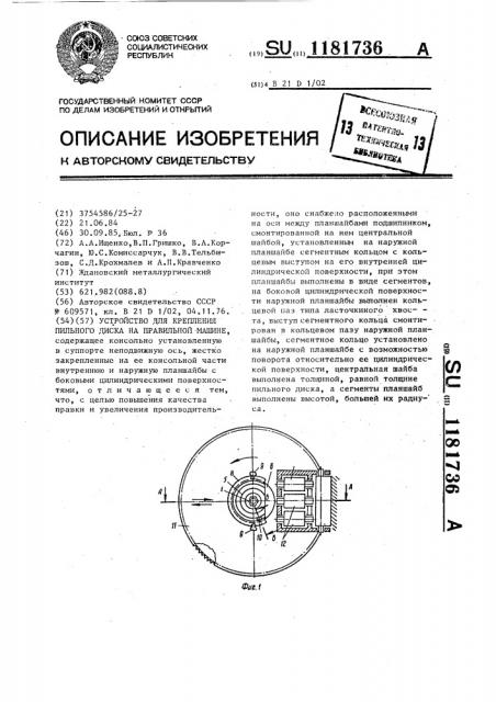 Устройство для крепления пильного диска на правильной машине (патент 1181736)