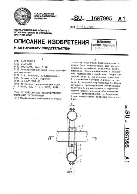 Устройство для предотвращения колебаний трубопровода (патент 1687995)