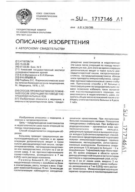 Способ профилактики осложнений после операций по поводу гастродуоденальных язв (патент 1717146)