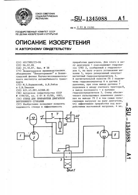 Стенд при приработки двигателя внутреннего сгорания (патент 1345088)