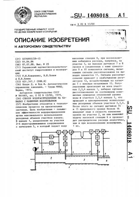 Способ водораспределения на каналах с машинным водоподъемом (патент 1408018)