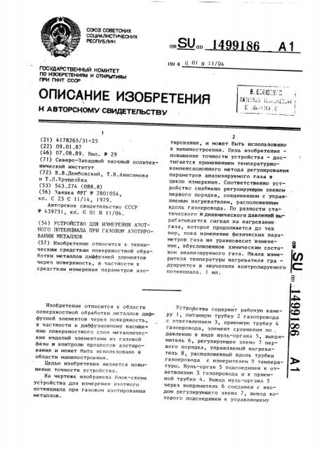 Устройство для измерения азотного потенциала при газовом азотировании металлов (патент 1499186)