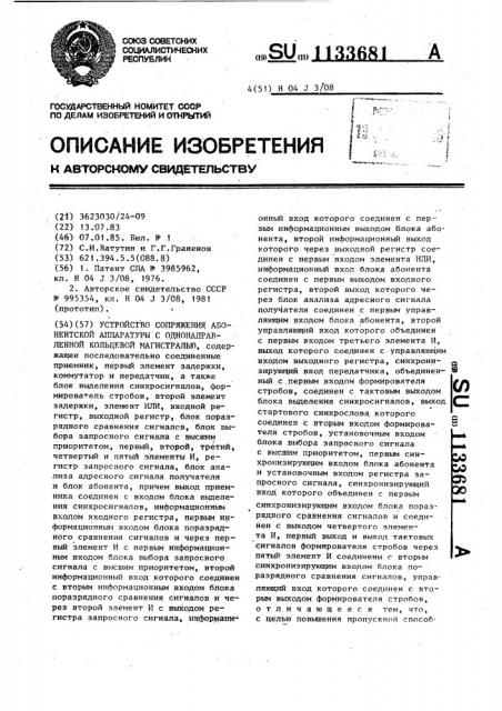 Устройство сопряжения абонентской аппаратуры с однонаправленной кольцевой магистралью (патент 1133681)