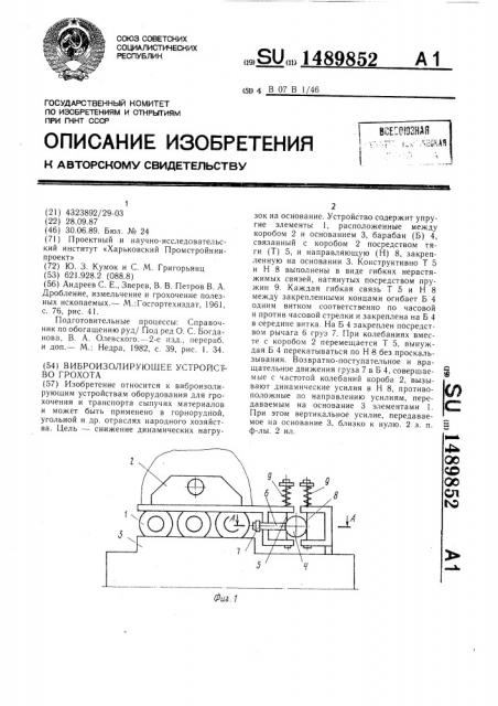 Виброизолирующее устройство грохота (патент 1489852)