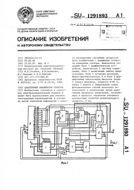 Адаптивный анализатор спектра (патент 1291893)