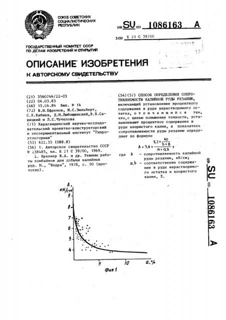 Способ определения сопротивляемости калийной руды резанию (патент 1086163)