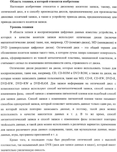 Дисковый носитель записи, способ производства дисков, устройство привода диска (патент 2316832)