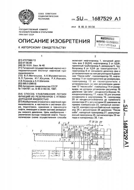 Способ улавливания легких фракций из резервуаров с углеводородной жидкостью (патент 1687529)