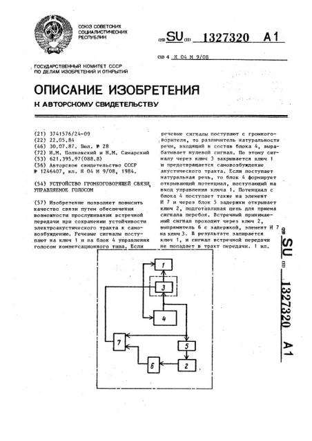 Устройство громкоговорящей связи,управляемое голосом (патент 1327320)