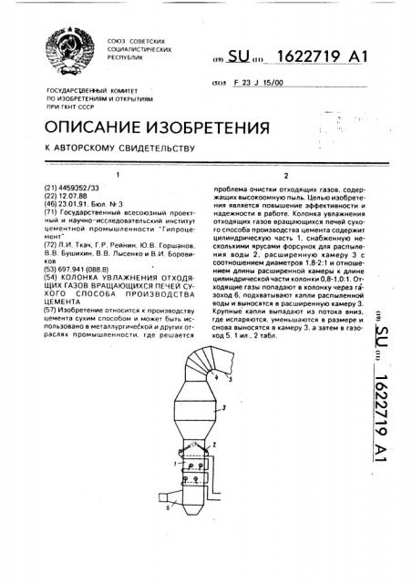 Колонка увлажнения отходящих газов вращающихся печей сухого способа производства цемента (патент 1622719)