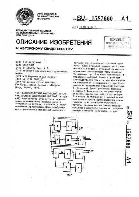 Высоковольтный импульсный источник питания электронно- лучевой трубки (патент 1587660)