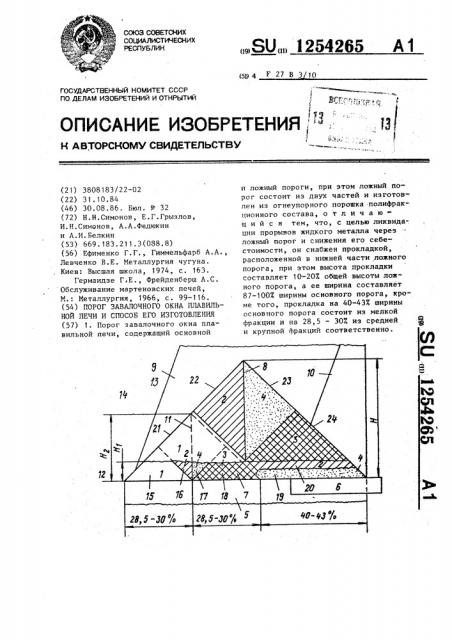 Порог завалочного окна плавильной печи и способ его изготовления (патент 1254265)