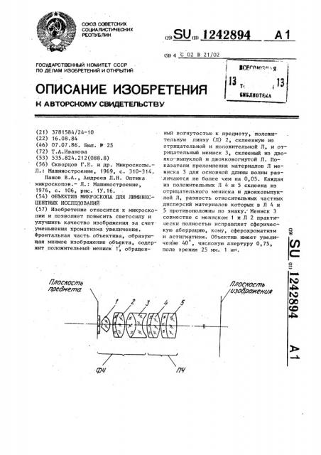 Объектив микроскопа для люминесцентных исследований (патент 1242894)