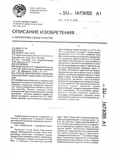 Способ диагностики синдрома нарушенного кишечного всасывания (патент 1673055)