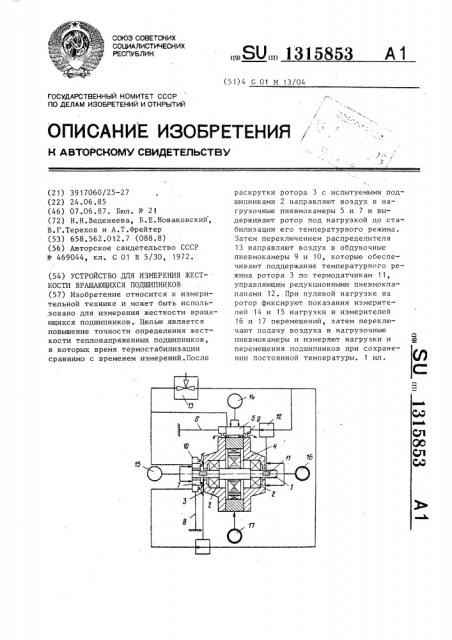 Устройство для измерения жесткости вращающихся подшипников (патент 1315853)