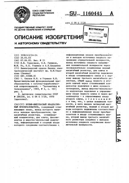 Время-импульсный квадратичный преобразователь (патент 1160445)