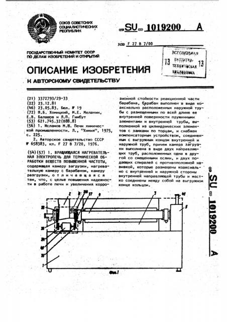 Вращающаяся нагревательная электропечь для термической обработки веществ повышенной чистоты (патент 1019200)