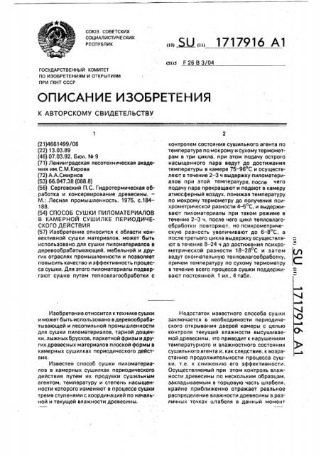 Способ сушки пиломатериалов в камерной сушилке периодического действия (патент 1717916)
